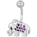pug30  - Belly Navel Rings Silver Purple Crystal Elephant February
