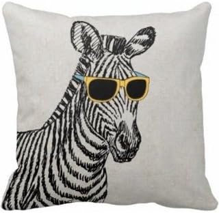 Cool cute funny zebra sketch with trendy glasses Throw Pillows Joutletshop