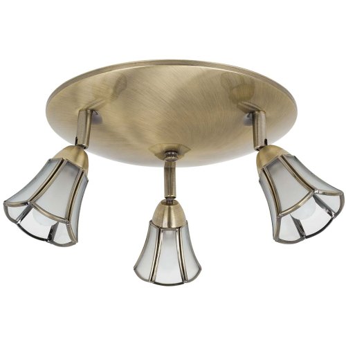 Globe Blossoms Three-Light Flush Mount Ceiling Fixture, Antique Brass with Frosted Globes #5753801