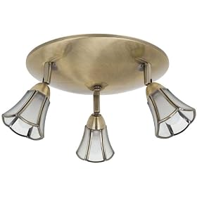 Click here to buy Globe Blossoms Three-Light Flush Mount Ceiling Fixture, Antique Brass with Frosted Globes... by Globe Electric.