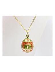 Gold Plated Faberge Style Canadian Maple Leaf Enameled Russian Egg Pendant Necklace Authentic Reproduction Museum Jewelry, Comes Boxed With History Card Limited Edition, 18"