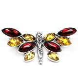 Baltic Honey and Green Amber Sterling Silver Museum Collection Dragon Fly Pin 19th Century