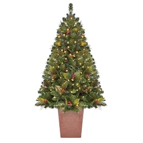 GKI Bethlehem Lighting Pre-Lit 5-Foot PE/PVC Christmas Tree in Square Metal Pot with 150 Clear Mini Lights, Canterbury