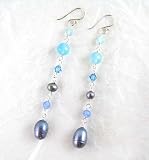 Sterling Silver & Stone Long Drop Earrings, Blue