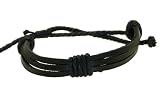Mens Womens Black Leather Triple Strap & Cord Wristband Bracelet
