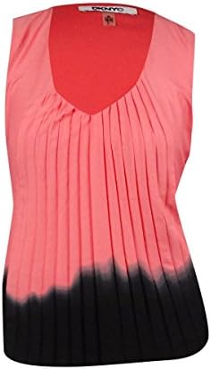 DKNYC Women's Pleated Dip-Dye V-Neck Top (XL, Sorbet)