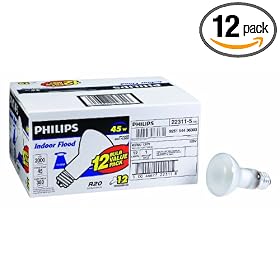  Philips 223115 Soft White 45-Watt R20 Indoor Flood Light Bulb, 12-Pack