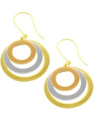 14 Karat Tri-color Gold Graduated Open Discs Dangle Earrings