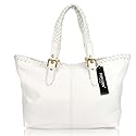 POPCORN MILANO Italian White Leather Designer Tote Bag Handbag