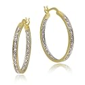 18k Gold Overlay Sterling Silver Diamond-Accent Hoop Earrings