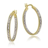 18k Gold Overlay Sterling Silver Diamond-Accent Hoop Earrings
