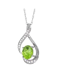 14K White Gold Natural Peridot Pendant, 3/4 inch long