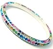 Cherry Gorgeous Triple-Sided Colorful Crystal Ceramic Bangle Bracelet Rhodium Plated