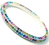 Cherry Gorgeous Triple-Sided Colorful Crystal Ceramic Bangle Bracelet Rhodium Plated