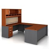 Auburn Maple and Graphite Reversible LDesk with Hutch Auburn Maple/Graphite