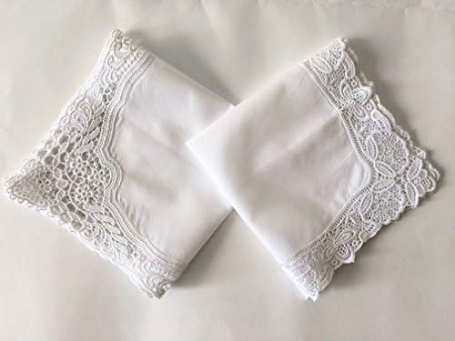 Set of 2 Mixed Design European Style Wedding Crochet Embroidery Lace Handkerchief for Bride &amp; Ladies/ White, A008-9