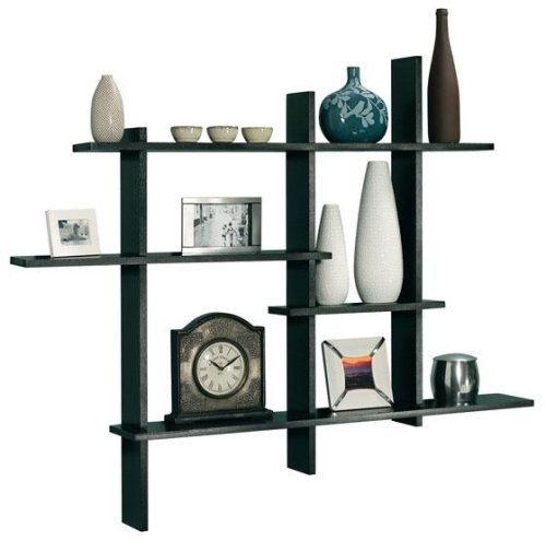 Modern Wall Display Shelf - Black 41H x 48.5W x 6.5D, STANDARD, BLACK