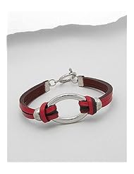 Red Leather Bracelet In White Base