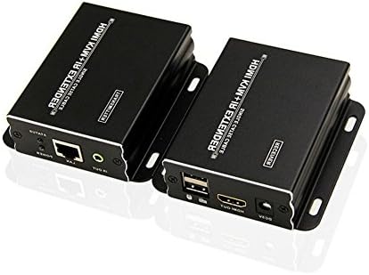 ZmKm 1080P KVM Console Extender Kit for HDMI/DVI over CAT5e/6 with 2 DC5V/1A Power Supply Support Keyboard and Mouse Extension Up to 120M(394-ft )