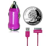 KHOMO Pink Color MINI USB Car Power Adapter Charger + USB SYNC Cord Cable for Apple iPhone 3G 4G 4Gs iPod Nano iPod Touch