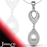 Jewelco London 18 Carat White Gold 16pts Diamond & Pearl Pendant