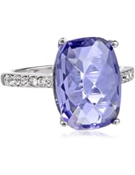 Sterling Silver Swarovski Tanzanite Color Crystal and Clear Crystal Ring