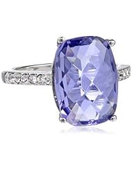 Sterling Silver Swarovski Tanzanite Color Crystal and Clear Crystal Ring