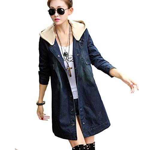 レディース フード付きデニム ブルゾン 厚手ライナー付き 暖かい コート 可愛いスカーフ付き ST048