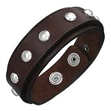 Men's Brown Leather Studded Bracelet, Double Wristband, Adjustable Fit From 8 to 9 inches