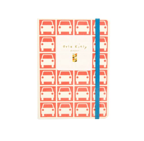 Orla Kiely Car Notebook with Travel Stickers - 5.75 x 8.125 Inches - 128 Pages - 64 Ruled - 32 Graph - 32 Blank - Red (19452)