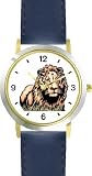 Lion (Male) No.2 Cat - WATCHBUDDY&reg; DELUXE TWO-TONE THEME WATCH - Arabic Numbers - Blue Leather Strap-Children's Size-Small ( Boy's Size & Girl's Size )