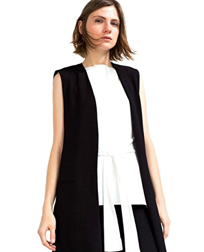 【クロスユー】Cross You レディース ジレ ロング ベスト フォーマル トップス ブラック ファッション 洋 服 黒 S 〜 L 大人 女 性 用