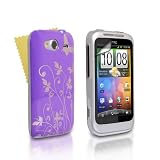Purple Silver Butterfly Flower Pattern Hard Hybrid IMD Case Cover For The HTC Wildfire S And With Screen Protector Filmby Yousave