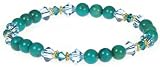 Gold Plated Silver 6mm Turquoise Bead with Sky Blue Crystallized Swarovski Elements Stretch Bracelet, 7"