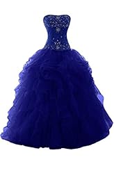 Strapless Beaded Pleated  Crystal Floor Length Organza/Satin Quinceanera Dress  With Ruffles