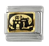 SilverBin Enamel Paint Halloween Theme Haunted House Stainless Steel Italian Charm Link
