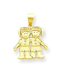 10K Yellow Gold Two Girls Charm Best Friends Twins