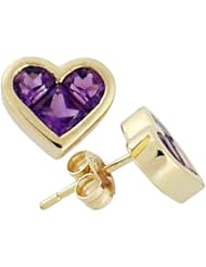 Tommaso Design (tm) Invisible Set Genuine Amethyst Heart Earring Studs