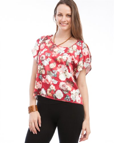 MOD Plus Women's Rose High Low Plus Size Blouse Red 2XL(A1002)