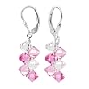 SCER007 Made with Swarovski Elements� Pink And Clear Crystal Cluster Sterling Silver Leverback 1" Dangle Earrings