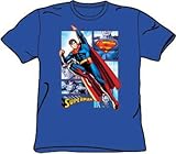Superman PANELS Adult Royal Blue Superhero T-shirt Tee Shirt, Large