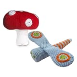 Dragonfly and Toadstool Rattles by Yellow Label