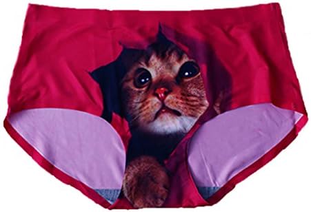 Aspon Ladies Anti-exposure Cat 3D Printing Hipsters Knickers Underwear Briefs Red