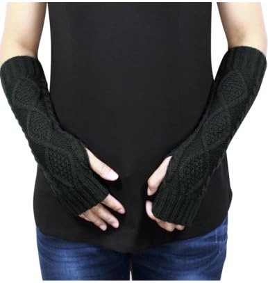 Dahlia Women's Aran Acrylic Knit Fingerless Arm Warmer Gloves