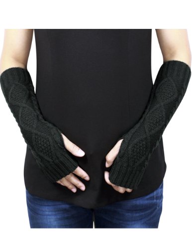 Dahlia Women's Aran Acrylic Knit Fingerless Arm Warmer Gloves