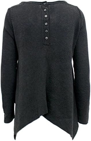 Coin 1804 Women's Waffle Knit Button Back Sweater Medium/Large Charcoal