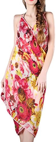 Anca Demi Women's Floral Spaghetti Strap Dress Bikini Cover UP yellow