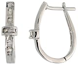 14k White Gold 11/16 in. (18mm) tall U-shaped Huggie Earrings, w/ 0.25 Carat Baguette Diamonds
