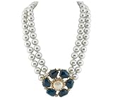 Gerard Yosca Sapphire, Pearl and Swarovski Crystal Stone Pendant on Grey Pearl Necklace