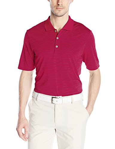 adidas Golf Men's Climacool 2-Color Pencil Stripe Polo Shirt, Unity Pink F/Black, Medium